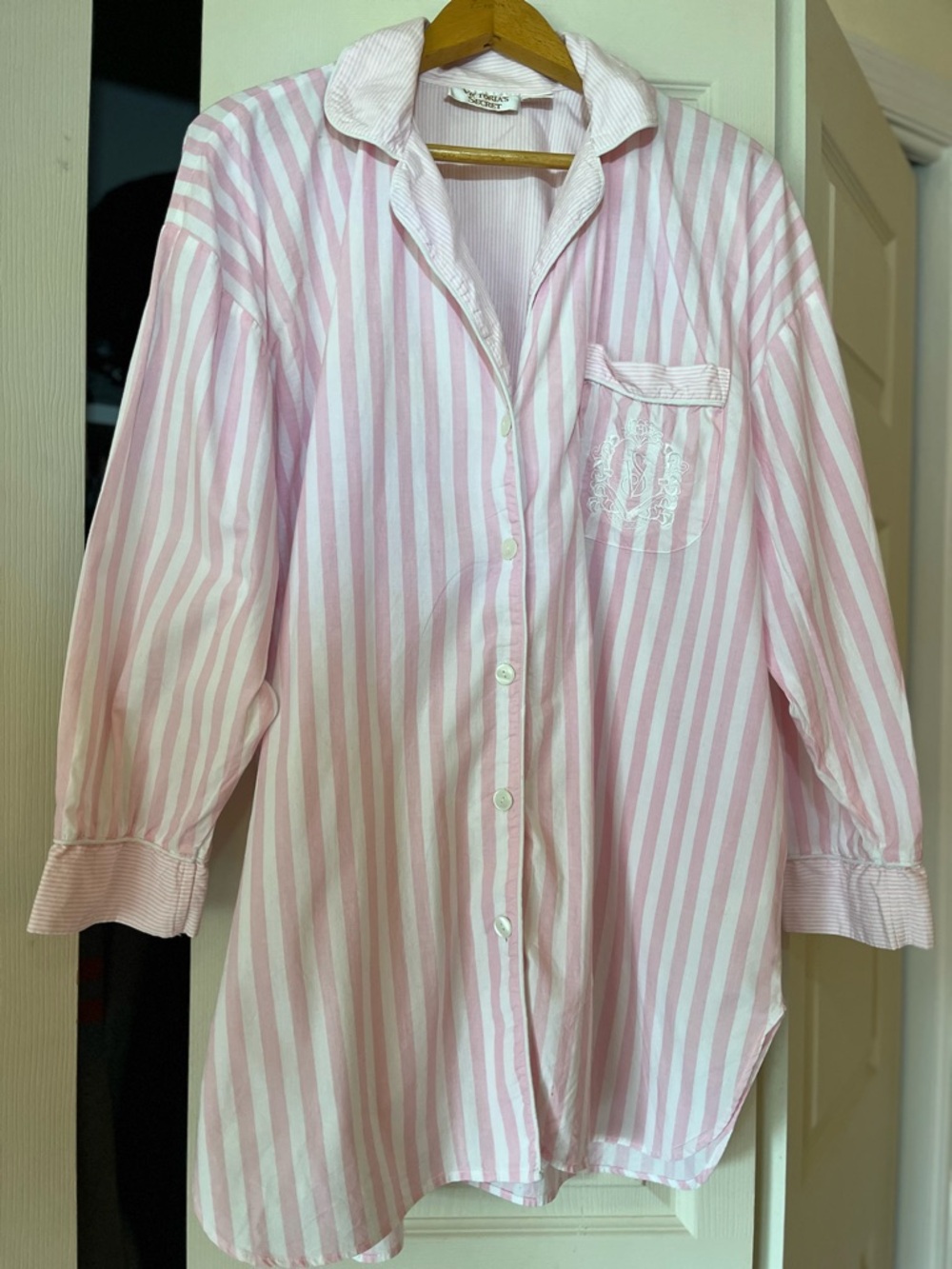 Victoria's Secret Gold Label Pink White Striped Cotton Button-Up Sleep Shirt